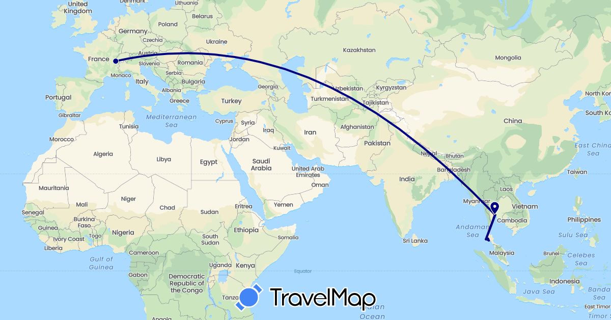 TravelMap itinerary: driving in Switzerland, Thailand (Asia, Europe)